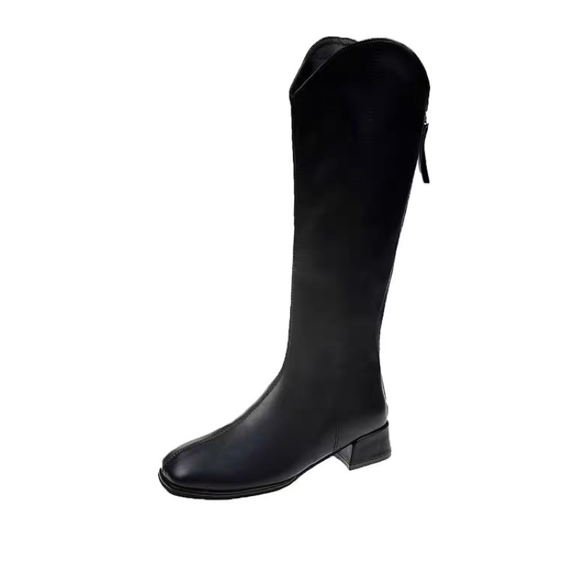 ( HÀNG CÓ SẴN ) Bốt đùi da mềm cổ vát kéo khoá sau tôn chân BIG SIZE 34-43