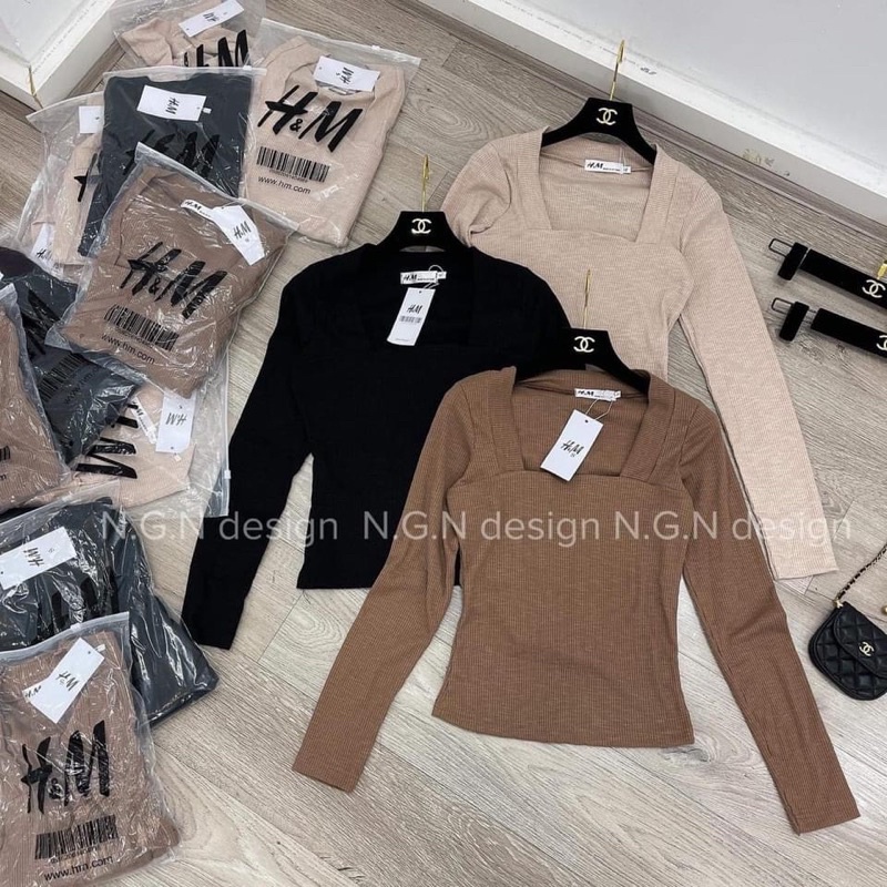  Áo len tăm cổ vuông croptop dài tay | BigBuy360 - bigbuy360.vn