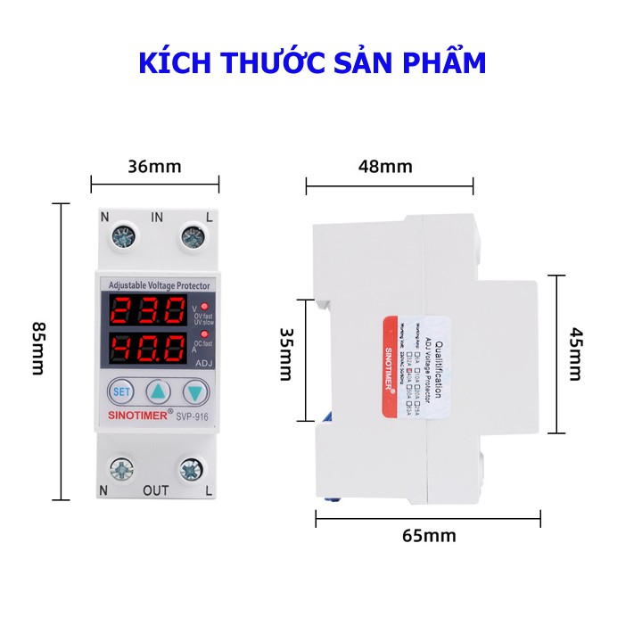 Thiết bị bảo vệ quá áp thấp áp quá dòng mất dây trung tính SVP 916 công suất 63A