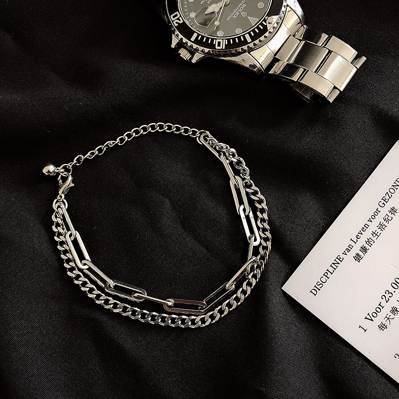 Vòng Tay Hai Lớp Bằng Thép Titan Phong Cách Đường Phố 19463