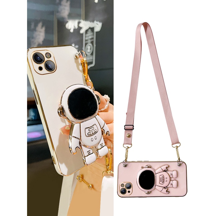 Ốp Điện Thoại Silicon Mềm Mạ Điện Màu Kẹo Có Giá Đỡ Dây Đeo Chéo Cho Iphone 13 Pro Max 13 Mini 12 Pro Max 11 Pro