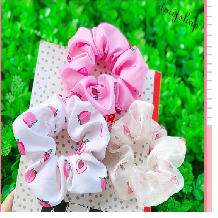 [Buôn sỉ 4,9k] Dây Buộc tóc SCRUNCHIES hoạ tiết quả bơ / đào / dưa hấu / gấu / noel [Sỉ sll inbox]