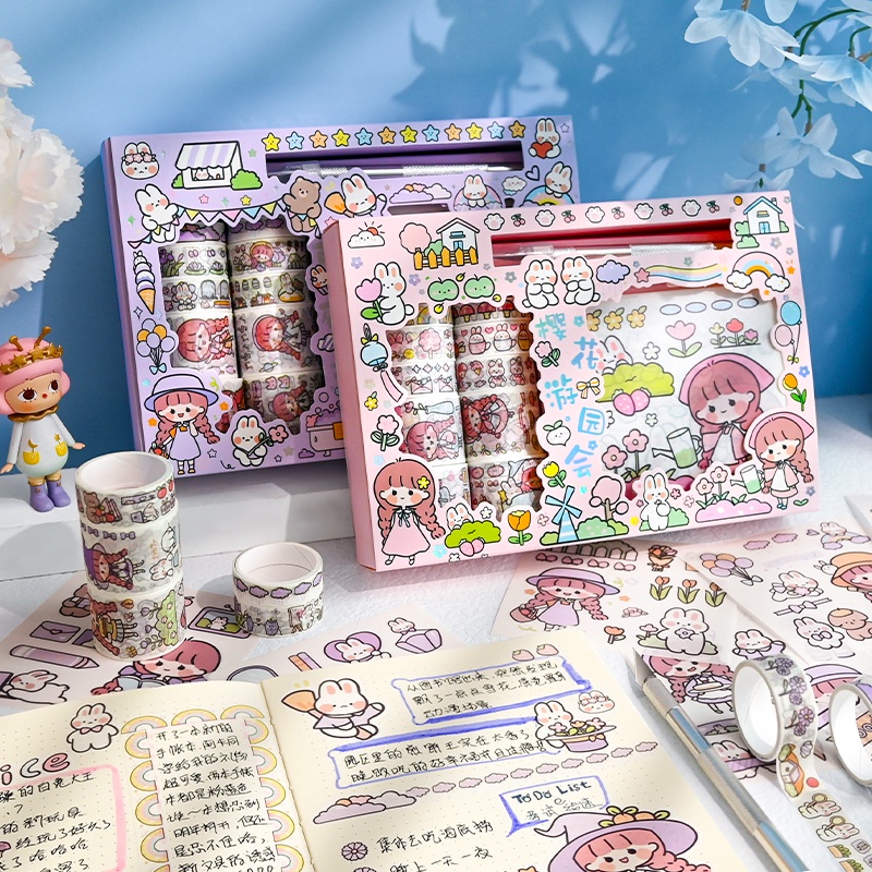 Miếng Dán Trang Trí Sổ Tay Kèm Hộp Đựng Thiết Kế Dễ Thương
