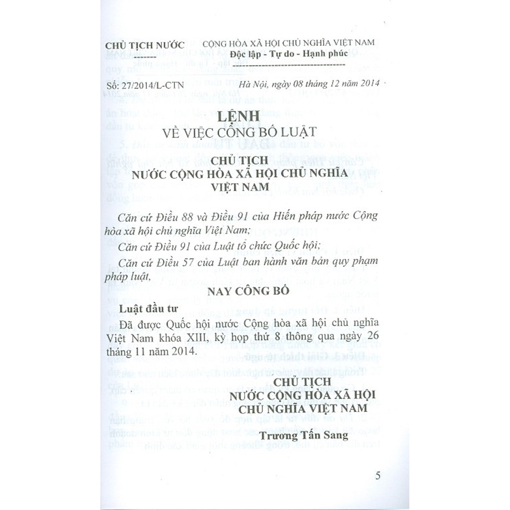 Sách - Luật Đầu Tư (Có Hiệu Lực Thi Hành Từ Ngày 01 Tháng 07 Năm 2015)