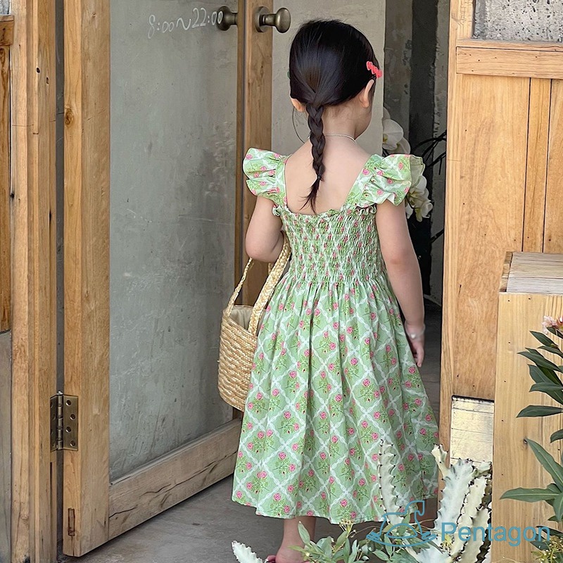 Đầm Công Chúa Mùa Hè Tay Bay Nhỏ Thoáng Khí In Họa Tiết Hoa Dễ Thương Thân Thiện Với Da Cho Bé Gái