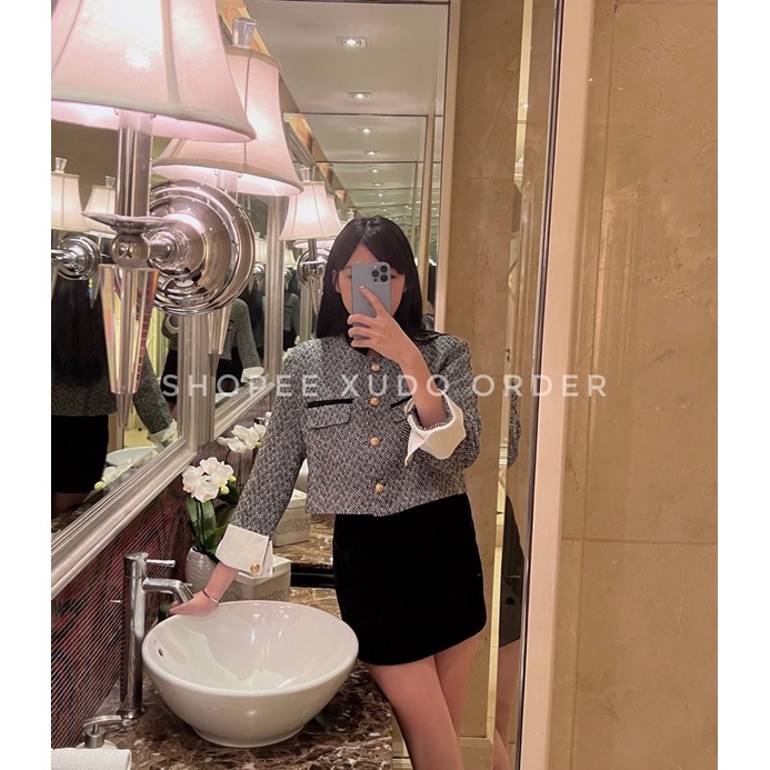 ÁO DẠ TWEED TAY TRẮNG CROPTOP - ÁO KHOÁC NỮ THU ĐÔNG