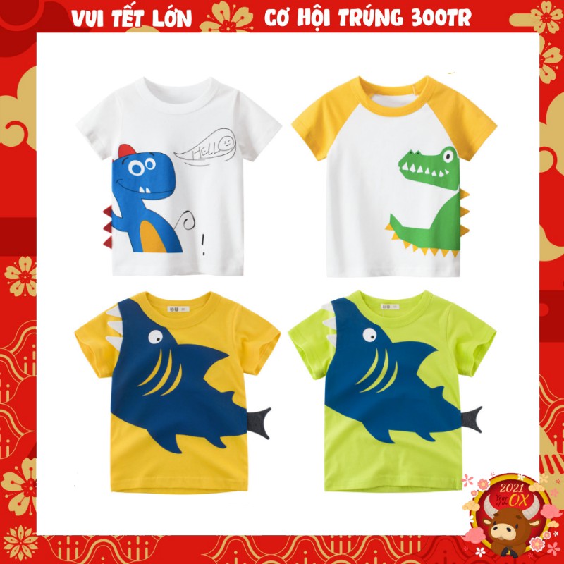 Áo bé trai 27KIDS áo thun cho bé trai 3D in hình KHỦNG LONG ngộ nghĩnh chất cotton hàng xuất Âu Mỹ 100% COTTON