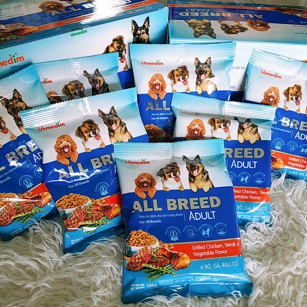 Hạt thức ăn cho chó ALL BREED ADULT VEMEDIM vị bò, gà và rau củ gói 1kg