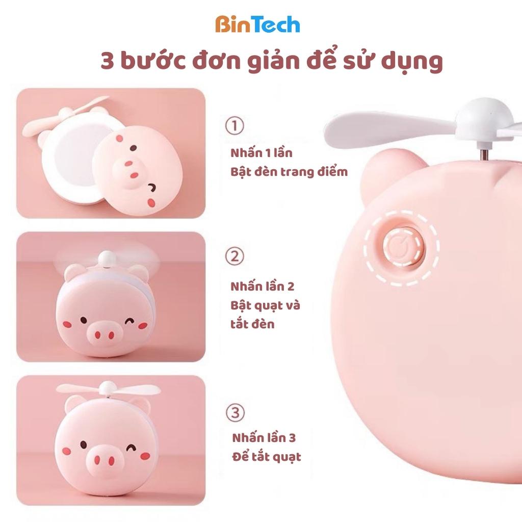 Quạt mini cầm tay tích hợp 3 trong 1 QUẠT - GƯƠNG - ĐÈN,quạt mini tích điện cao cấp - BINTECH