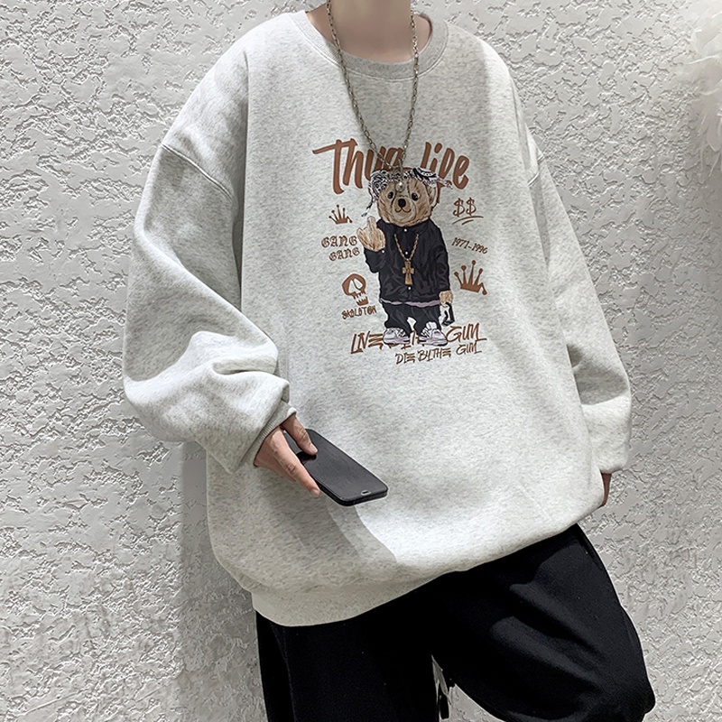 Áo Sweater Nỉ Bông Nam Nữ Unisex Form Rộng In Hình Gấu ThugLife Cá Tính