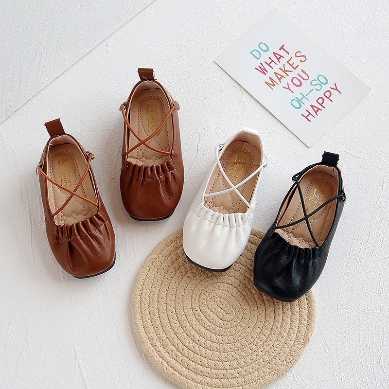 Giày búp bê cho bé gái -  giày nhún bèo dây ngang điệu đà cho công chúa, da PU mềm siêu nhẹ êm chân QCCC Babybees V369