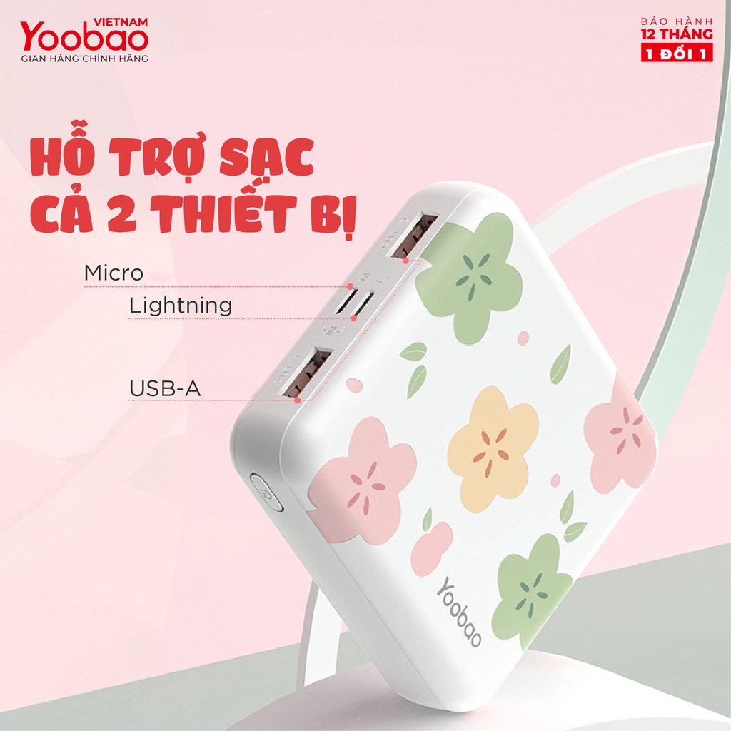 Pin dự phòng Yoobao M4 mini 10000 mAh - Sạc đồng thời 2 thiết bị - Hàng phân phối chính hãng