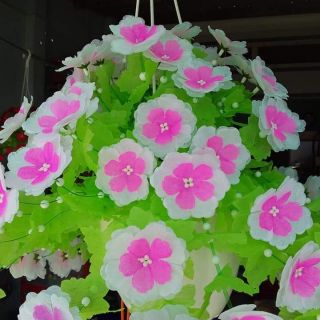 2 Bộ nguyên liệu giỏ hoa cánh mai: chai, lá, hoa, hạt xốp, đài và nhị_ hoa handmade 0907519890