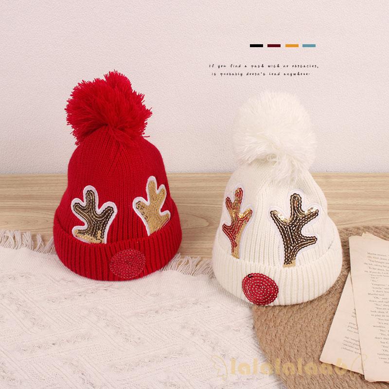 Mũ len dệt kim đính kim sa lấp lánh đen/đỏ/ trắng sữa cho bé vào mùa thu đông