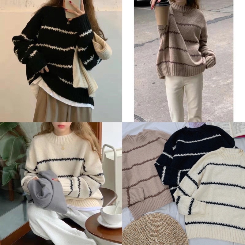 ÁO LEN KẺ RĂNG CƯA CỔ TRÒN HÀNG QUẢNG CHÂU SIÊU XINH
