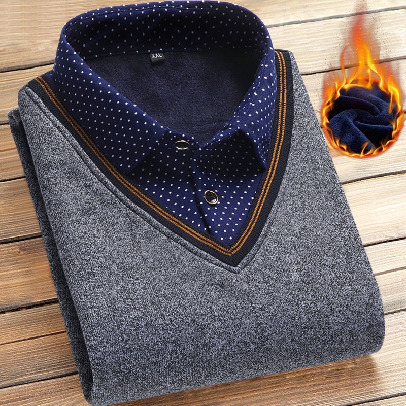 Áo sweater giả hai lớp màu sắc thời trang cho phụ nữ trung niên
