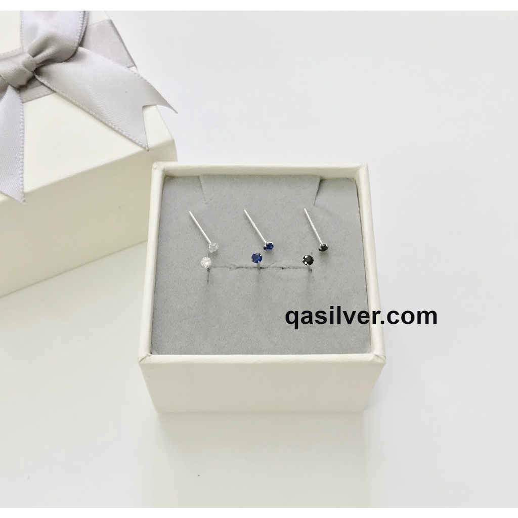 Bông tai bạc nụ đá nhỏ nam nữ 4 chấu khuyên tai mini trắng đen xanh S925 MINIMAL Silver Earrings QA SILVER EA200603