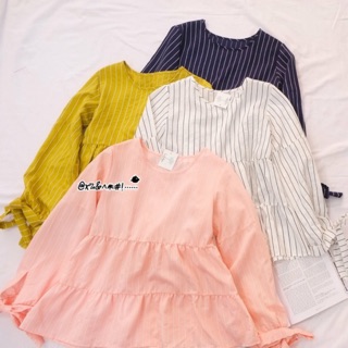 (Mochi Chan - F) Áo kiểu babydoll tay dài cột nơ