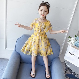 Váy đầm xoè voan lụa hoa nhiều màu dành cho bé gái mặc hè