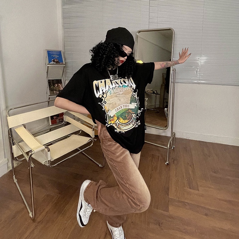 Áo Thun Ngắn Tay Cổ Tròn In Hình Phong Cảnh Thời Trang Nữ