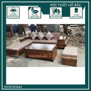 Bàn ghế sofa góc L kích thước 2m8x2m gỗ sồi nga 100% phong cách hiện đại, kiểu dáng bo tròn mềm mại