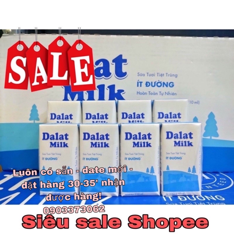 tiệt trùng Đà lạt milk ít đường loại 110ml date 12/2023