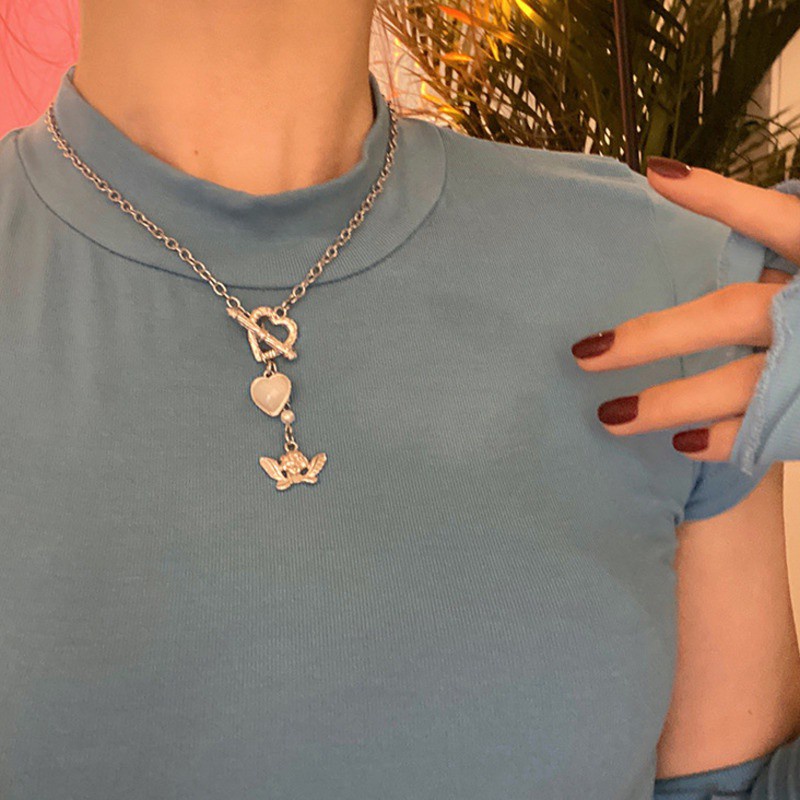 Dây Chuyền Thép Titan Mặt Thiên Thần Tình Yêu 191140Dây Chuyền Sợi Xích Không Phai Thời Trang Sang Trọng Cho Nữ