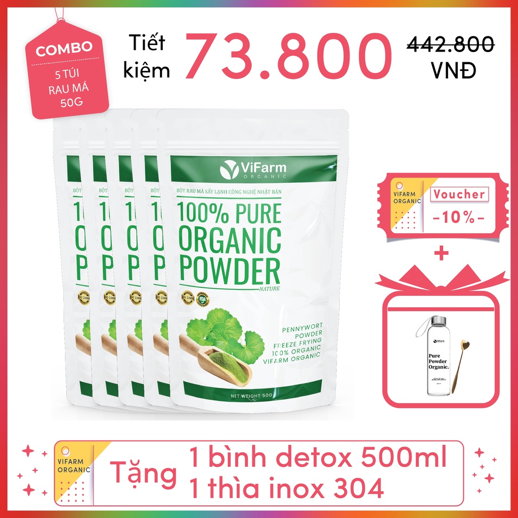 Bột Rau Má Nguyên Chất ViFarm 50Gram Organic 100%, Bột Rau Má Sấy Lạnh, Thanh Nhiệt,Mát Gan, Giải Độc Cơ Thể