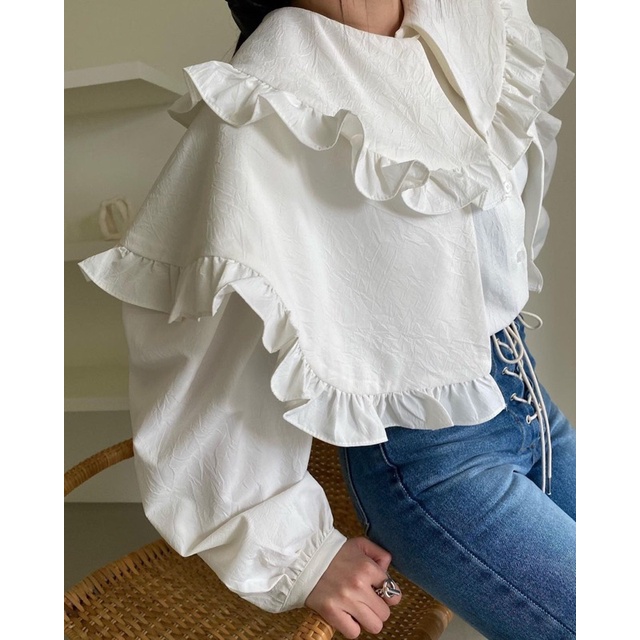 Áo sơ mi cổ bèo tay dài koreastyle