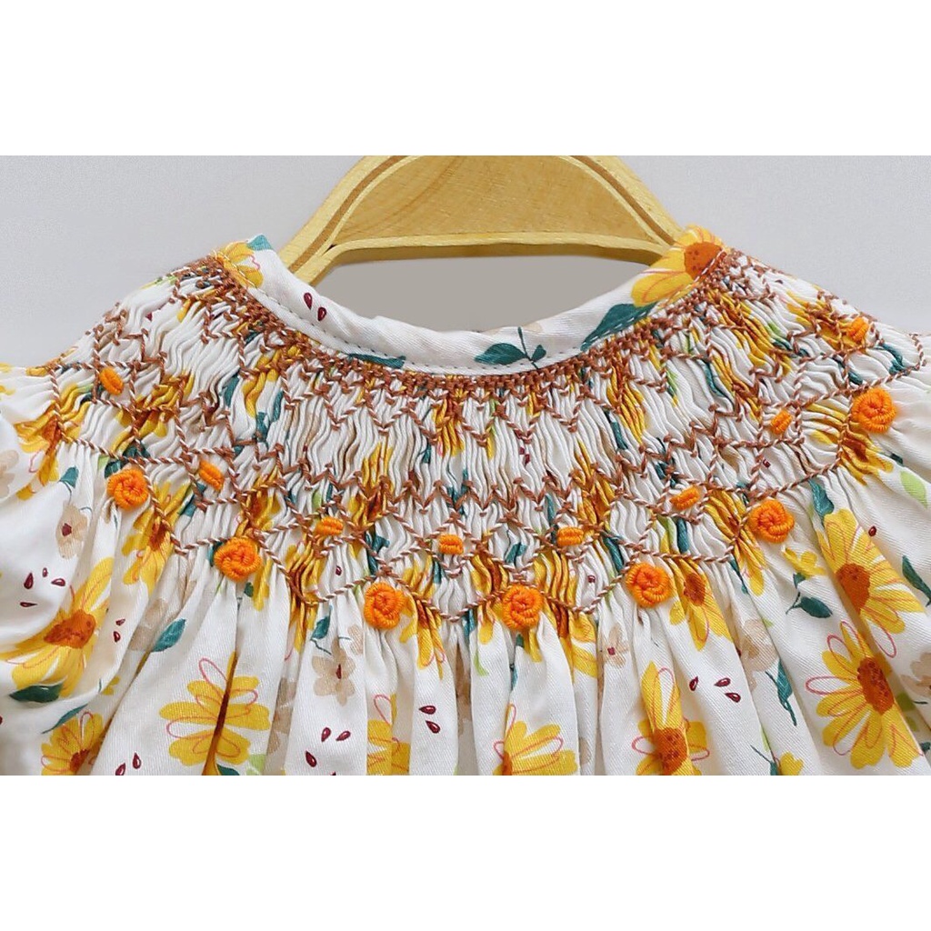 Váy Đầm Cho Bé Gái, Đầm Smock Thêu Tay Kiểu Cổ Điển Phong Cách Bánh Bèo Dễ Thương Size 1 Tuổi -10 Tuổi
