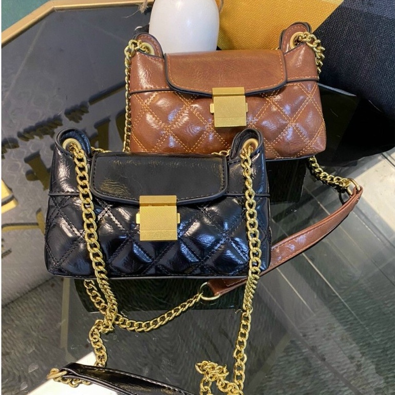 Túi đeo chéo nữ trần trám da mềm khóa vuông giá rẻ thời trang - Túi xinh mint store PK 344