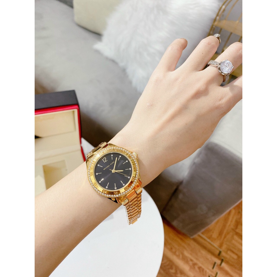 Đồng hồ nữ Michael Kors dây thép không gỉ viền đính đá sang trọng quý phái mã MK3384