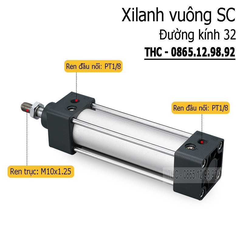 Xi Lanh Khí Nén Vuông Loại Tốt. Piston Ø32mm. Ben Hơi Vuông Hai Chiều. Hành Trình Ty 25 - 1000mm. Đổi Trả Trong 7 Ngày