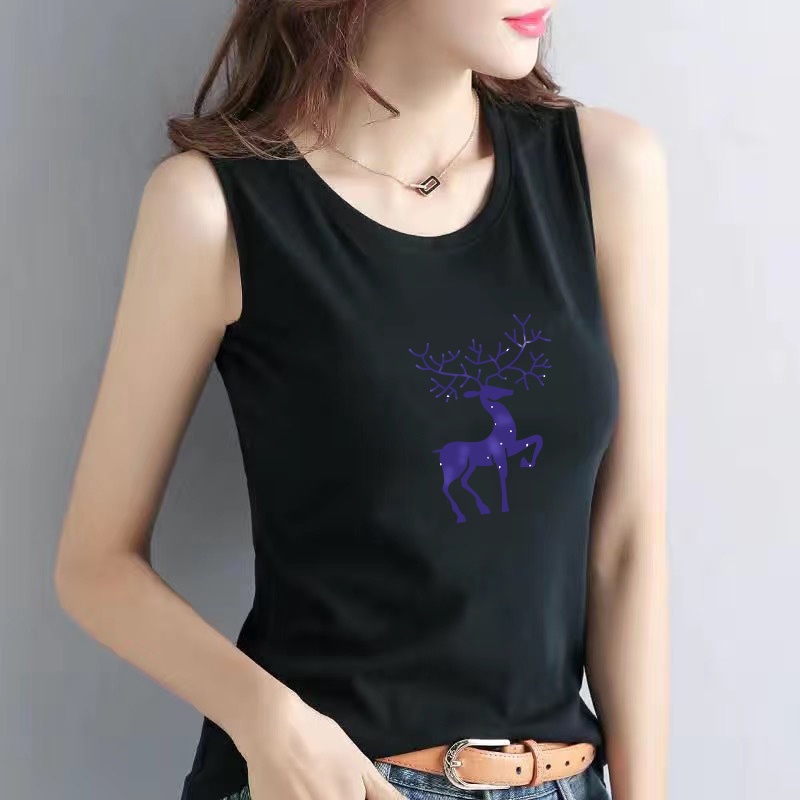 Áo thun 3 lỗ nữ sát nách in hình con nai vải cotton 4 chiều style Hàn Quốc 2022-SALLY-SN110