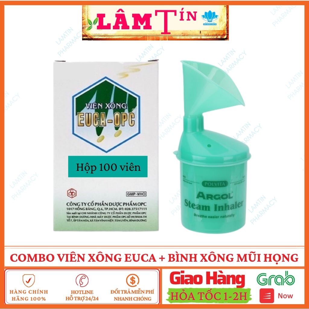 ✅( Combo Chính Hãng ) Viên Xông Euca Opc Hương Tràm Và Bình Xông Mũi Họng, Bình Xông tinh Dầu Argol