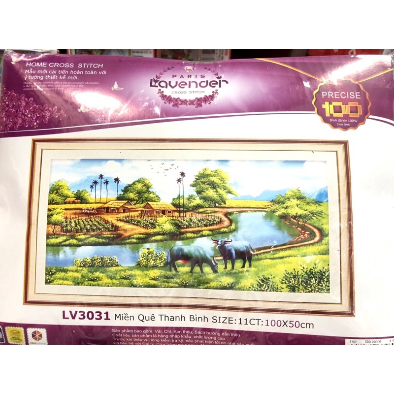 Tranh Đính Đá/Tranh Thêu Phong Cảnh Đồng Quê Thanh Bình Lv045,Lv3031