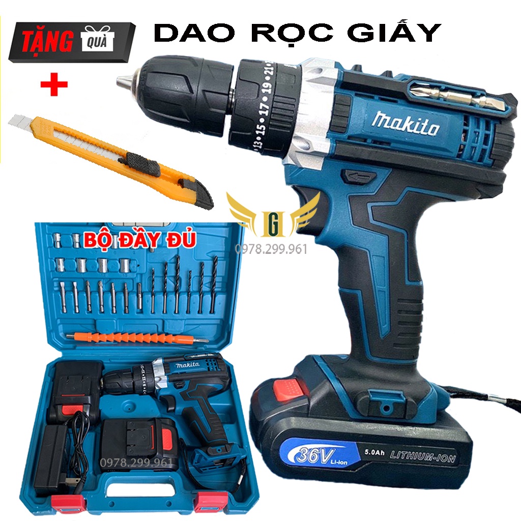 MÁY KHOAN PIN MA.KITA 36V 3 CHỨC NĂNG KHOAN, TẶNG BỘ ĐỒ PHỤ KIỆN