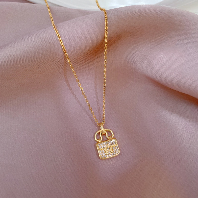 Dây chuyền nữ,vòng cổ dây titan không gỉ hình túi xách đính đá nhân tạo cá tính LOZI (VCNU15)