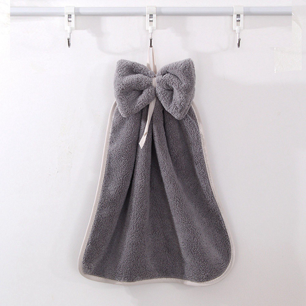 Khăn Lau Tay Bằng Nhung Thắt Nơ Thấm Hút Tốt Có Móc Treo Đa Năng