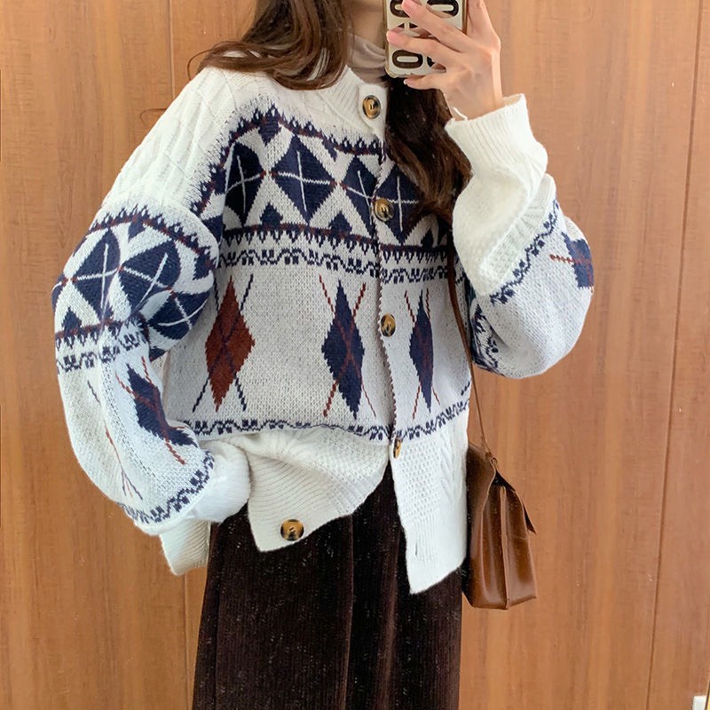 Áo len Cardigan nữ họa tiết phối màu nâu đen phong cách thời trang cá tính dành cho nữ | BigBuy360 - bigbuy360.vn