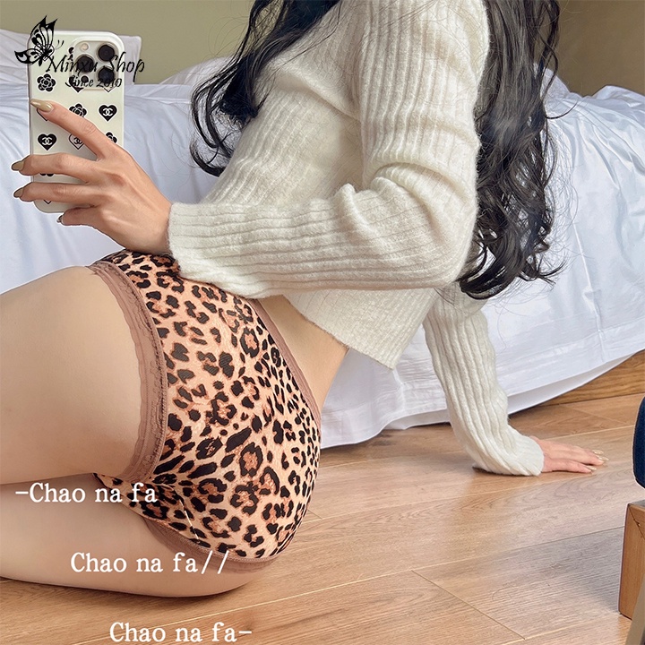 Quần lót nữ vải thun lạnh phối ren sexy, quần lót da báo hoang nơ xinh co giãn tốt nâng mông Minxu shop 2339