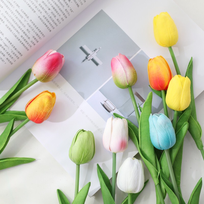 Hoa tulip giả De'cor 90, giống thật 99% hoa lụa decor cao cấp
