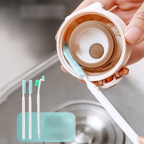 3 cái / bộ Bàn chải chai Tay cầm dài Bàn chải nhà bếp Bàn chải di động Hẹp khoảng cách Bình đựng bàn chải làm sạch Cốc nắp Bàn chải núm vú Bàn chải bình sữa Bàn chải trẻ em