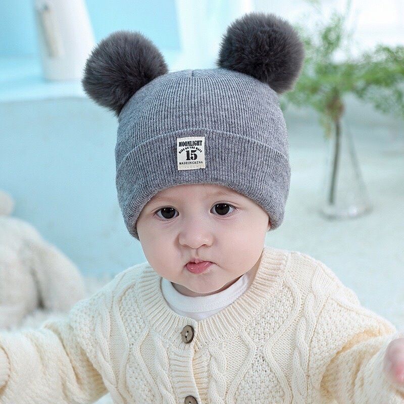 Mũ Len Quả Bông Kèm Khăn Cho Bé Sơ Sinh