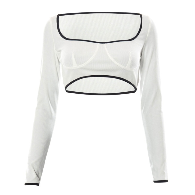 Brroa Áo Croptop Tay Dài Cổ Khoét Sâu Màu Sắc Tương Phản Dáng Ôm Quyến Rũ Cho Nữ