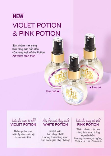 Xịt thơm body, xịt thơm quần áo, tóc Bodyholic Potion Hair & Body Mist 50ml LOVESKINCARE VN