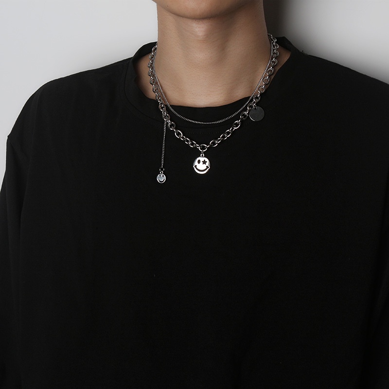 Vòng cổ choker Nhiều Lớp Mặt Hình Mặt Cười Phong Cách hipster Cá Tính Dành Cho Nam