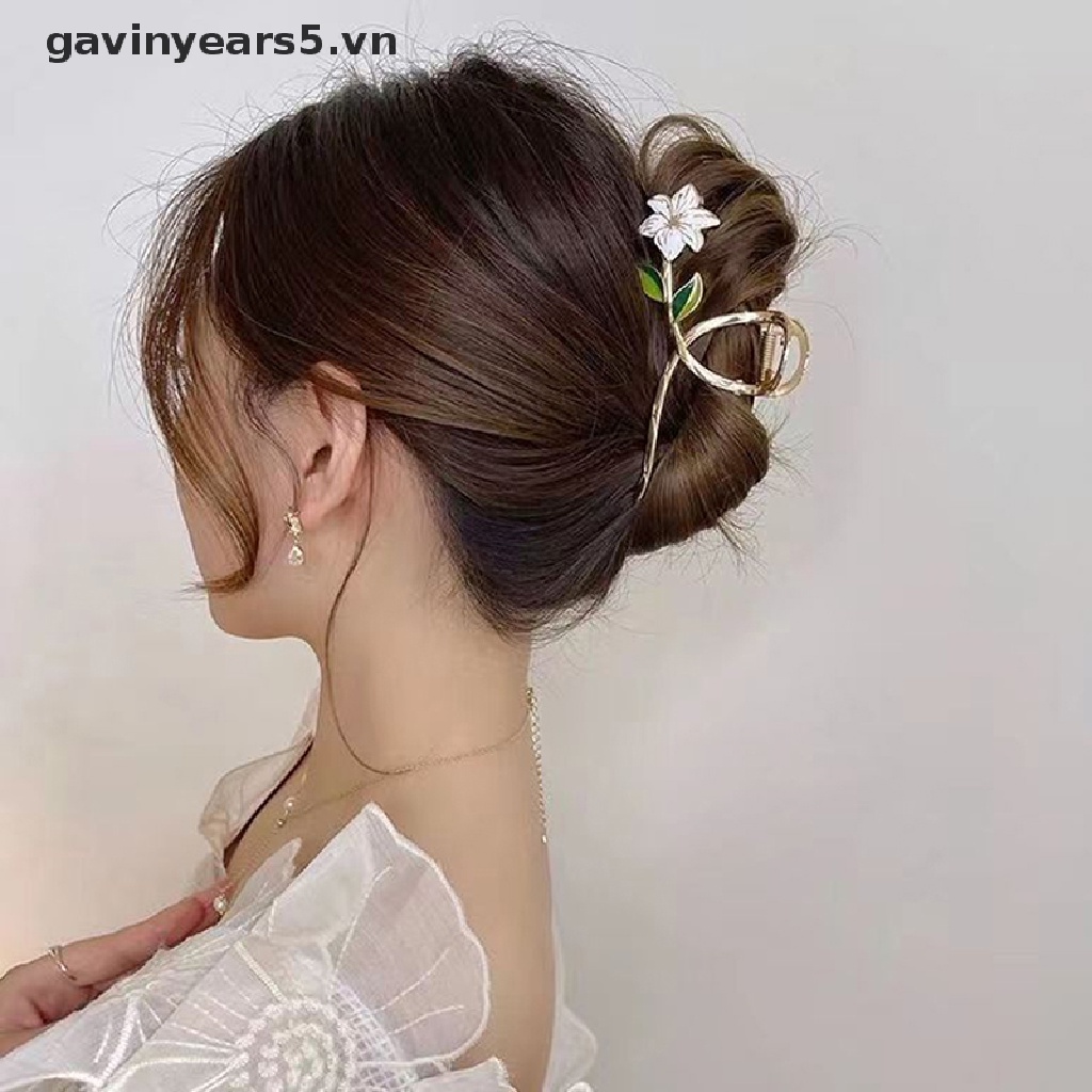 Kẹp Tóc Kim Loại Hình Hoa Màu Vàng Thiết Kế Tinh Tế Thời Trang Cho Nữ