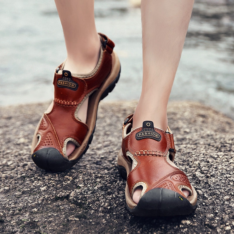 Sandals Da Bò Đi Biển Chống Nước Thoải Mái Cho Nam