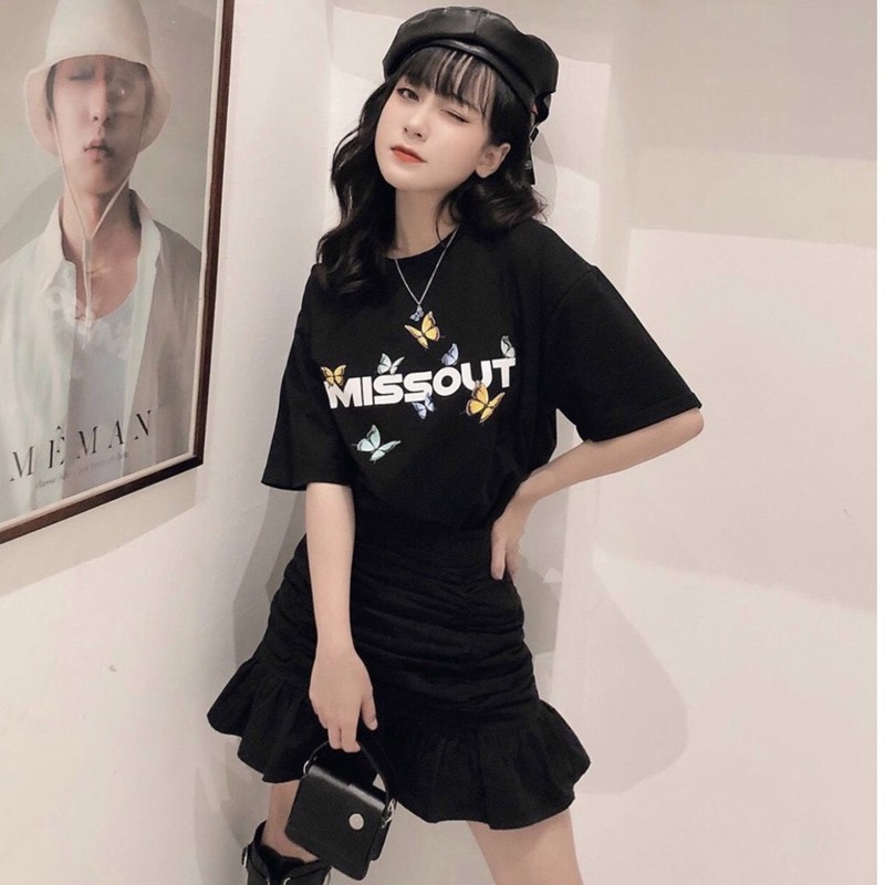 Áo phông nữ nam unisex tay lỡ thun form rộng teen cổ tròn oversize cotton MISSOUT giá rẻ màu đen trắng tee pull freesize